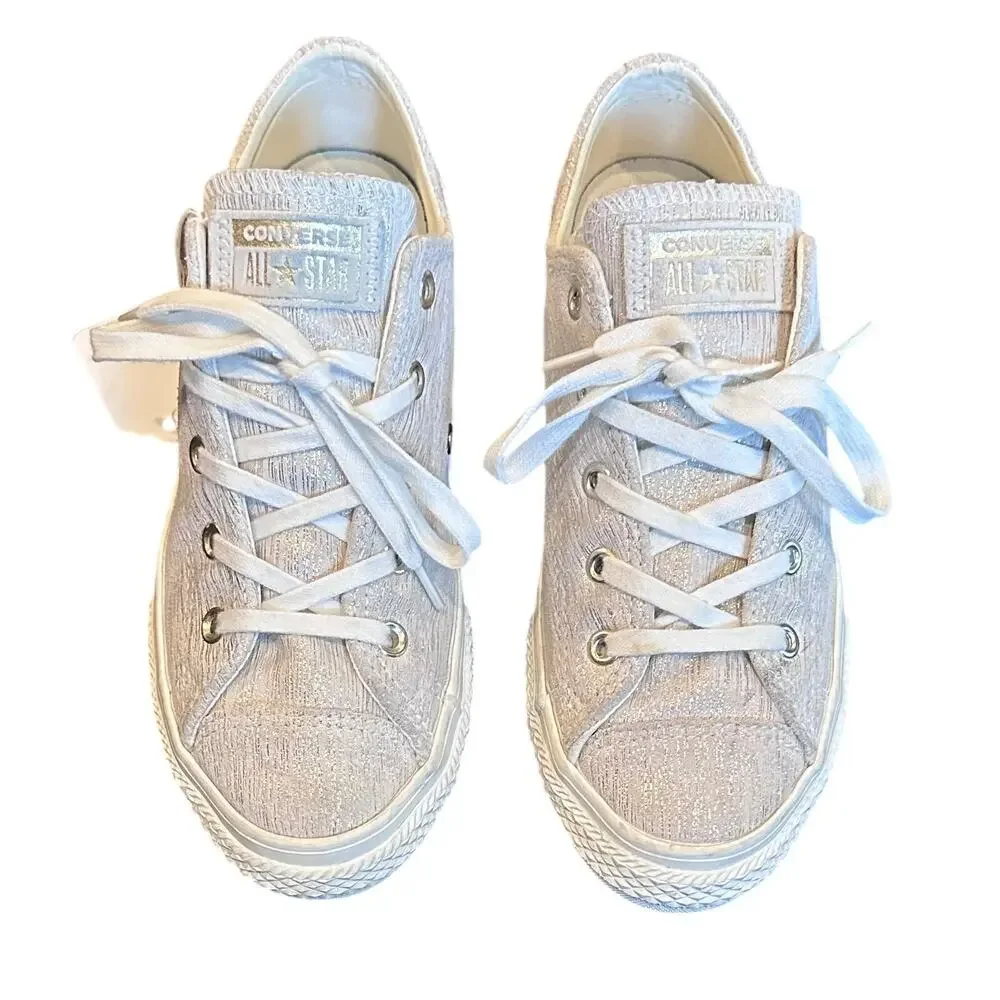 Size 3 Converse All Star Gold Metallic Egret Gray Leather Low Sneaker 363092C